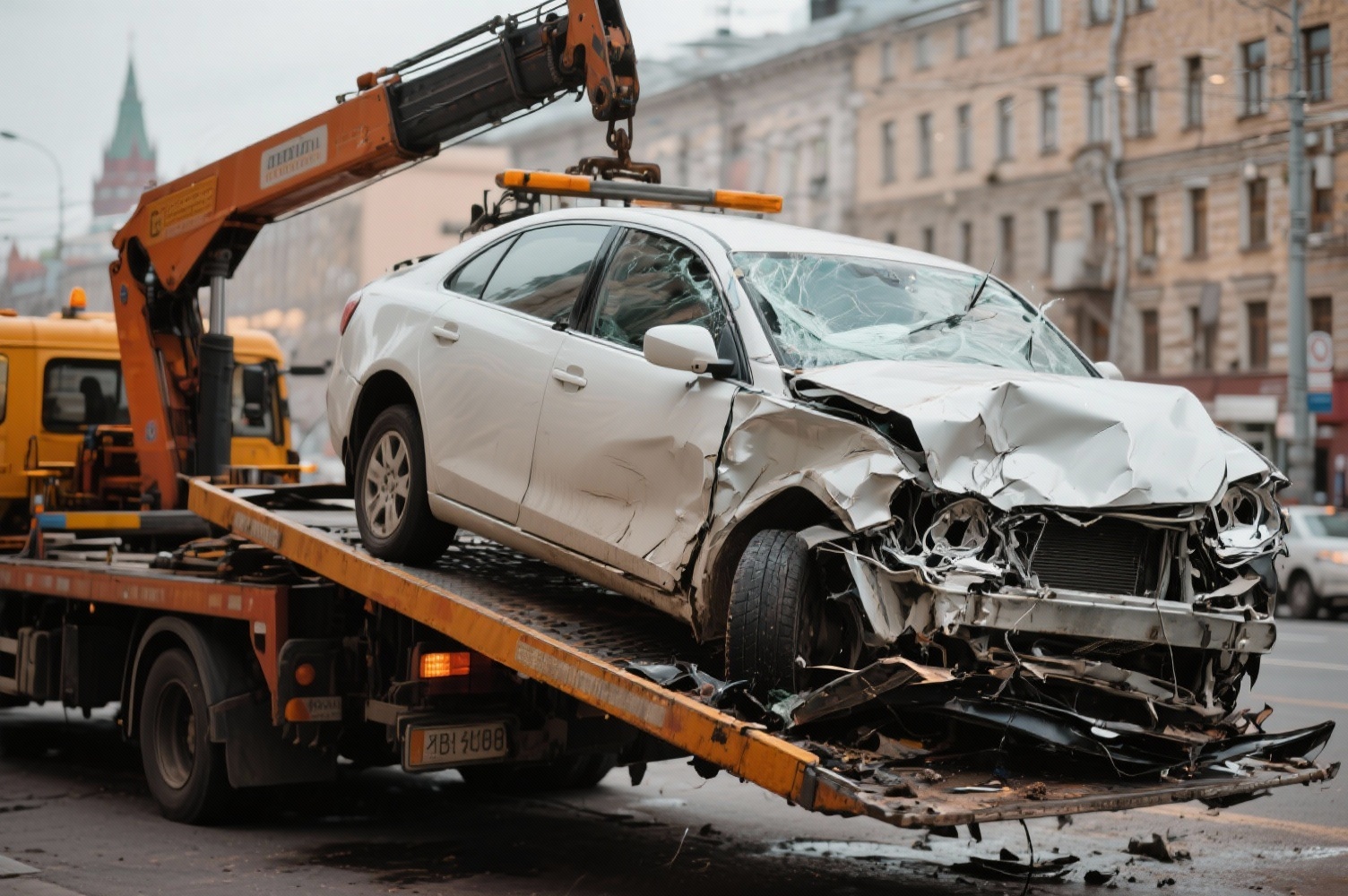Эвакуация автомобиля после ДТП в Москве